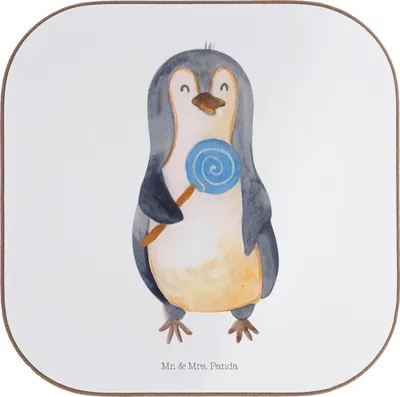 Produktbild von Mr. & Mrs. Panda Tassenuntersetzer Pinguin Lolli - Weiß - Geschenk, Heißhunger, gläseruntersetzer, Untersetzer Glas, Ganove, für Gläser, Coaster, Spruch, Süßigkeiten, Süß