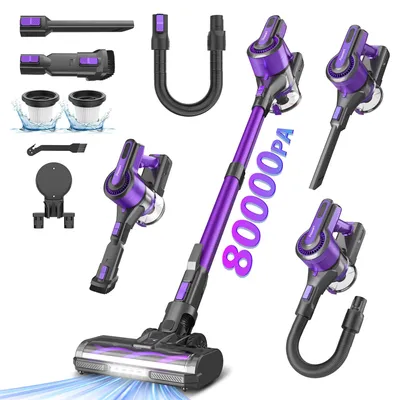 Produktbild von Akku-Hand-und Stielstaubsauger 80000Pa Akku Staubsauger 650W/60Min, 2L Staubsauger Kabellos mit Beutel, 50dB leise/5-Stufen-Filter/OLED Display,Ideal