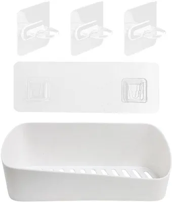 Produktbild von Ibenzoa® platzsparender Aufbewahrungskorb, weiß, Kunststoff, 26,5×9×11 cm, mit 3 Ringhaken und Ablauffunktion – für Küche & Bad