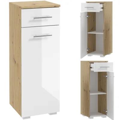 Produktbild von Badezimmer Unterschrank in Artisan Eiche Nb. mit weiß Hochglanz lackiert SEIA-107, B/H/T ca. 32/89/31 cm