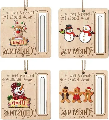 Productafbeelding van Kerstboom Sneeuwpop Ornamenten - Houten Hangdecoratie - Feestelijke Versiering - Met Geldgeschenken - 183 x 14 cm - Multicolor