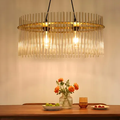 Immagine prodotto di ZMH Lampada a sospensione tavolo da pranzo lampada a sospensione 2 fiamme - lampada a sospensione oro E27 lampada a sospensione in vetro Ø 60 cm lampada a sospensione tavolo da pranzo per bar cucina soggiorno (senza lampadina)