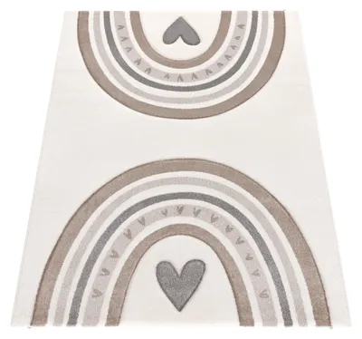 Produktbild von Kinderteppich Teppich Kinderzimmer Junge Mädchen Regenbogen Herz 3D Effekt Beige Grösse 120x170 cm