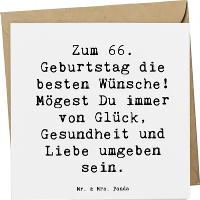 Produktbild von Mr. & Mrs. Panda Deluxe Karte Spruch 66. Geburtstag - Weiß - Geschenk, anlasskarte, besondere Anlass, Glückwunschkarte, Glück, Geschenke, doppelkarte, faltkarte, Jubiläum
