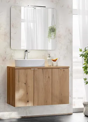 Produktbild von Badmöbel Set 2-teilig, 90cm Waschtisch, in Eiche, NEWPORT-56-OAK