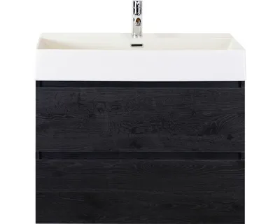 Produktbild von Sanox Badmöbel-Set Maxx XL BxHxT 81 x 73 x 45,5 cm Frontfarbe black oak mit Waschtisch Keramik weiß 81734349