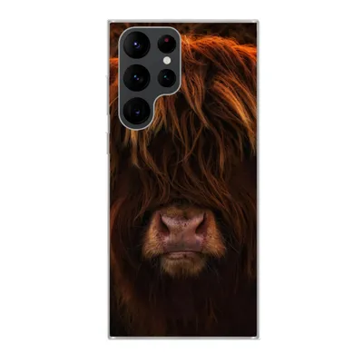 Produktbild von MuchoWow® Handyhülle Schutzhülle Hülle für Samsung Galaxy S22 Ultra Schottischer Highlander - Kuh - Schwarz - Porträt Silikon Softcase Handy Hülle - Abbildung