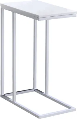 Produktbild von Beistelltisch DEBORA, praktischer Wohnzimmertisch in C-Form, schöner Couchtisch Tischplatte rechteckig in weiß, eleganter Sofatisch mit Metallgestell in weiß