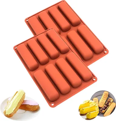 Produktbild von 2 Stück Silikon-Gebäckform, Finanzform, Eclair-Form, Mini-Holzscheitform, 8 Silikon-Formmulden, Müsliriegelform, Kuchenform, Silikon-Form für lange Streifen