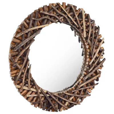 Zdjęcie produktu dla vidaXL Lustro ścienne 60 cm teak okrągłe