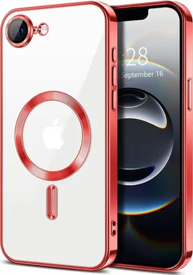 Obrázek produktu pro Magnetické čiré pouzdro pro iPhone 16e/iPhone 17e, kompatibilní s MagSafe, galvanicky pokovené ochranné pouzdro s ochranou fotoaparátu Červený