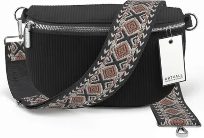 Produktbild von ARTVALL - Umhängetasche aus Cord, Klein mit verstellbarem Schultergurt, abnehmbares Taschenband, Crossbody Bag in Schwarz