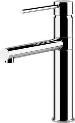 A studio shot of a chrome faucet against a white background.