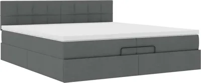 Produktbild von Ottoman-Bett mit Matratze Dunkelgrau 200x200 cm Stoff