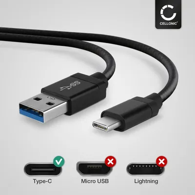 Image de CELLONIC Câble USB de données data 1m compatible avec M-Horse Pure 2 / Pure 3 Cordon USB de charge USB C Type C vers USB A 3.0 3A noir Fil Nylon