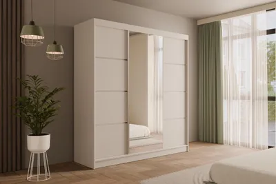 Produktbild von ALTDECOR Kleiderschrank mit Spiegel und Schiebetüren,  Garderobenschrank mit viel Stauraum, Schwebetürenschrank, Schrank V2-LOFTIA 215x200 cm Weiß