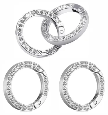 4 runde Karabinerhaken aus Metall mit Strass, 25 mm, silber