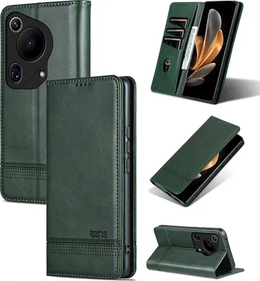 Produktbild von Leder Hülle für Huawei Pura 70 Ultra, Klapphüllen Brieftasche Magnetverschluss Ständer Schutzhülle Grün