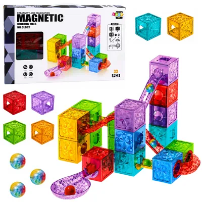 Obrázek produktu pro Magnetické stavební bloky kostky kuličková dráha barevné 33 ks.
