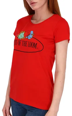 Produktbild von Fruit of the Loom Damen T-Shirt mit großem Vintage-Logo Farbe: rot Größe: S