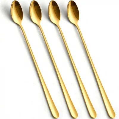 Goldene Eistee-Löffel, Edelstahl, 20 cm, Set mit 4
