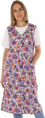 Produktbild von Knopfkittel Baumwolle bunt Kochschürze Hauskleid Kittel Schürze ohne Arm, Farbe:rot, Größe:44