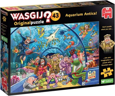 Produktbild von Jumbo Spiele Puzzlespiel Wasgij Original 43, Wie ein Fisch im Wasser (Überraschungsbild), Mehrfarbig, 68 x 49 cm, aus 100% recyceltem Karton, mit Pflanzenölfarben, plastikfrei