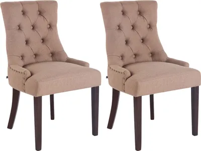 Produktbild von CLP 2er Set Esszimmerstuhl Aberdeen Stoff mit Gestell aus Kautschukholz taupe Gestell Farbe antik