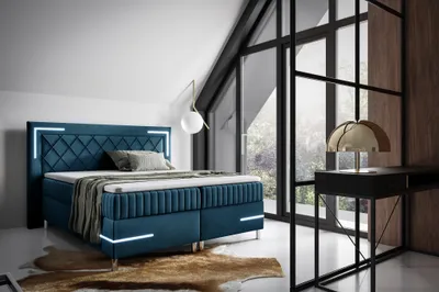Produktbild von Boxspringbett Schlafzimmerbett 160x200cm AMORE Nr.3 Dunkelblau inkl. LED-Beleuchtung