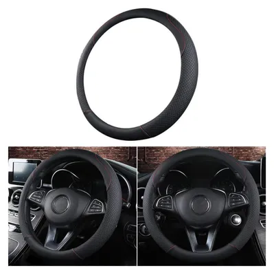Immagine prodotto di Copertura per volante auto, in microfibra, effetto pelle, sportiva, antiscivolo, universale, 37-39 cm, colore nero