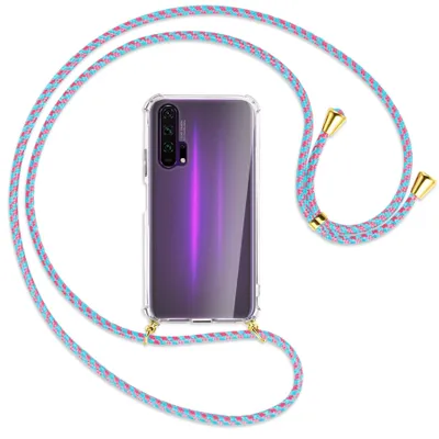 Produktbild von Handykette Backcover-Schutzhülle mit Band (Metall goldfarben) für Honor 20 Pro - pink/mint