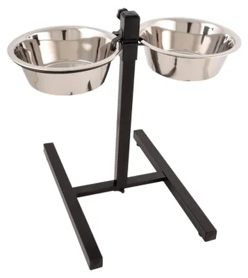 Image de Double gamelle réglable en hauteur + 2 bols Inox - Chiens toutes tailles - D 21 x H 42 cm