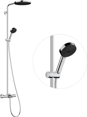 Immagine prodotto di hansgrohe Pulsify S PURO Système de douche 260, 1jet, thermostat de baignoire Ecostat Fine, douchette à main 3jet, EcoSmart, chrome, 24232000, 24232000