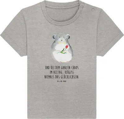 Produktbild von Mr. & Mrs. Panda Organic Baby Shirt Chinchilla Blume 12. - 18. Monat - Heather Grey - Geschenk, Liebeskummer, Top, Chinchillas, Büro, Chaos,  T-Shirt, Lustige Sprüche