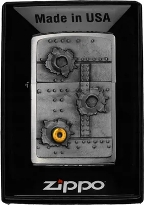Obrázok produktu pre Zapa?ova? Zippo Bullet Holes chróm s 3D emblémom prestrelenia Chrome Brushed