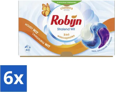Produktbild von Robijn 3-in-1 Waschkapseln Radiant White 40 Stück - Vorteilspack - 6 Stücke