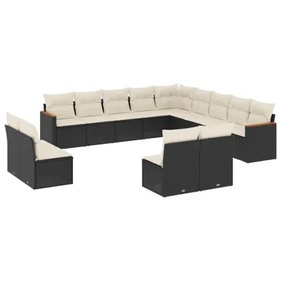Produktbild von Modulares Garten-Sofa-Set 13-teilig, Poly Rattan Schwarz, mit Stauraum, wasserabweisendem Beutel & cremeweißen Kissen, UV-beständig