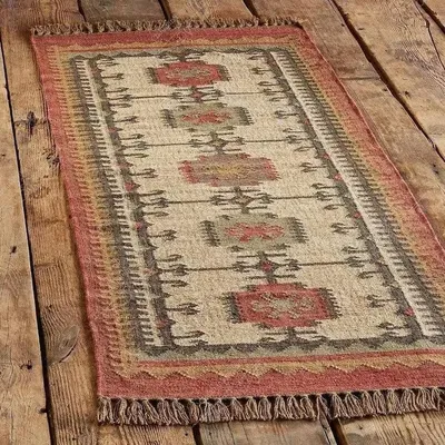 Woll-Jute-Kilim-Läufer, Vintage, 60x180 cm, handgewebt