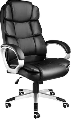 A black executive office chair shown from a slightly angled front view on a white background.