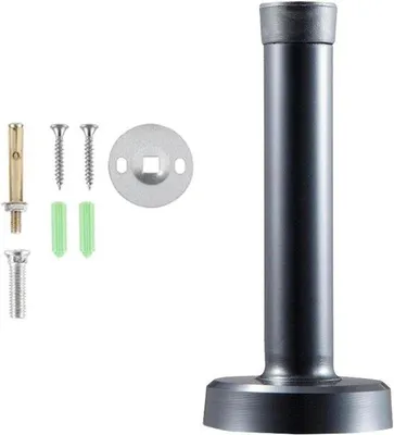 Image de Butoir de porte en acier inoxydable (1 pièce) sans percer avec anneau en caoutchouc - Argent - Massif et lourd (Noir-20 cm)