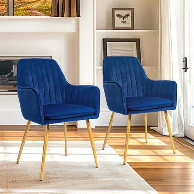 Imagen del producto de Conjunto de 2 sillas de comedor con un elegante diseño, tapizadas en terciopelo, ideales para el salón o el comedor. Sillas de cocina tapizadas en terciopelo con patas de metal dorado