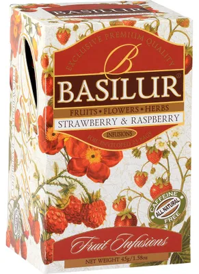 Imagen del producto de Basilur, té de frutas sabor fresa y frambuesa, sin cafeína - 25 bolsitas de 1,8g