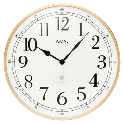 Produktbild von AMS 5607 Funk-Wanduhr, goldenes Metallgehäuse, Mineralglas