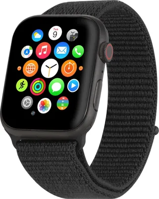 Image de Nylon bracelet pour Apple Watch Series 6 avec 44mm en noir réglable bande de tissu élastique sport, adapté à l'iWatch