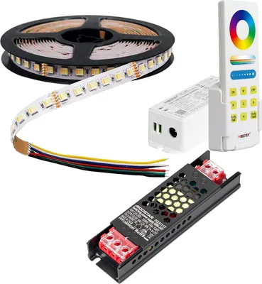 Produktbild von 5 Meter RGB-CCT LED Streifen 6 Polig 24 Volt 60 LEDs pro Meter incl. Trafo und Steuergerät