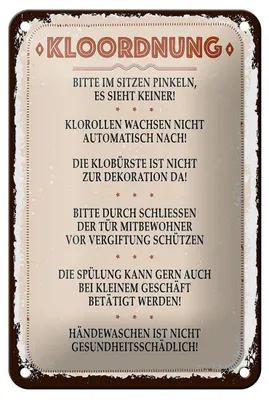 Produktbild von Blechschild Spruch Kloordnung bitte im sitzen pinkeln 12x18cm Schild