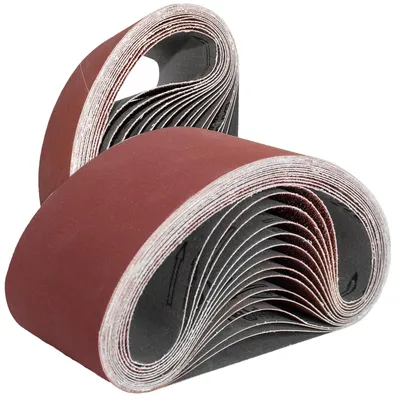 Produktbild von 10-teiliges Schleifbandset, 75 x 533 mm. Schleifbandset für Bandschleifer, Metall, Holz, Polieren (Körnung 80).