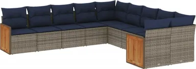 Immagine prodotto di vidaXL Set di divani da giardino da 10 pezzi con cuscini, grigio, polyrattan