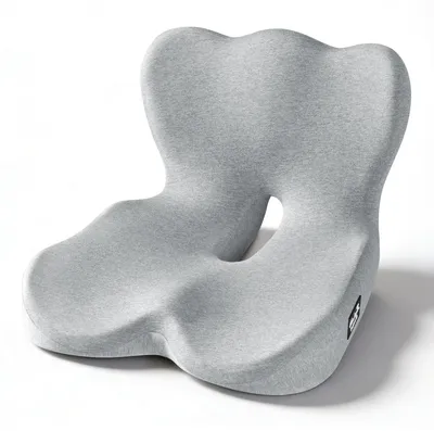 Produktbild von Rücken- und Sitzkissen aus Memory-Schaum, ergonomisches Lendenkissen für Bürostühle und Autositze, rutschfestes Sitzkissen zur Linderung von Steißbeinschmerzen und zur Unterstützung des Rückens, hellgrau