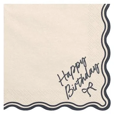 Zdjęcie produktu dla Serwetki papierowe Happy Birthday Kokarda 33x33cm 12 sztuk beżowo-czarne